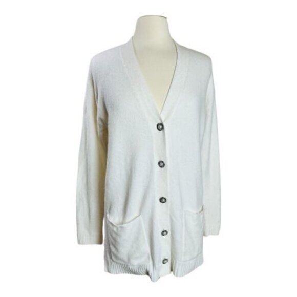 NEW Talbots Cardigan M Alpaca Wool Blend Ivory Jewel Button Pockets NWT - Picture 1 of 8